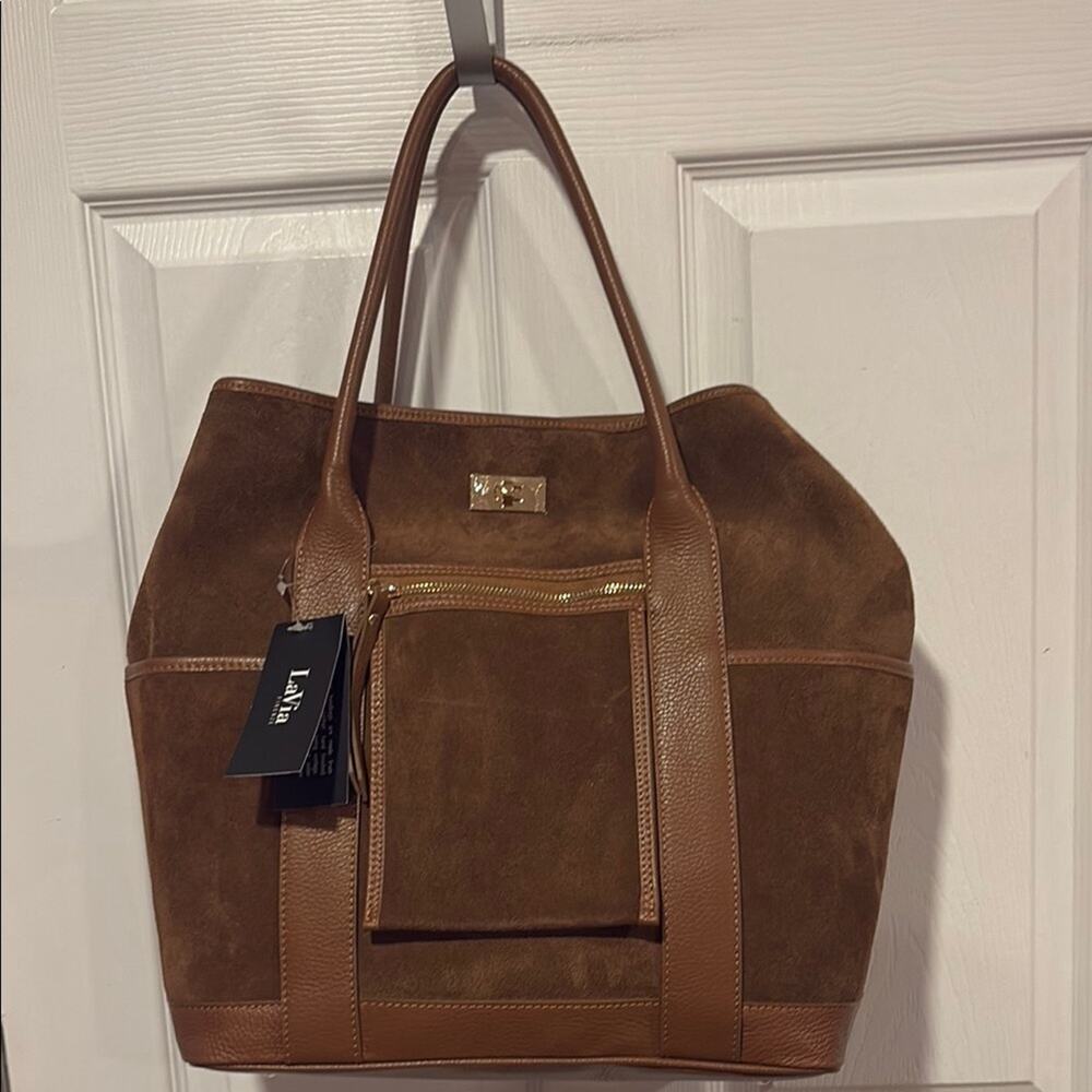 BNWT LA VIA FIRENZE Made in Italy Genuine Suede Leather Tote Bag